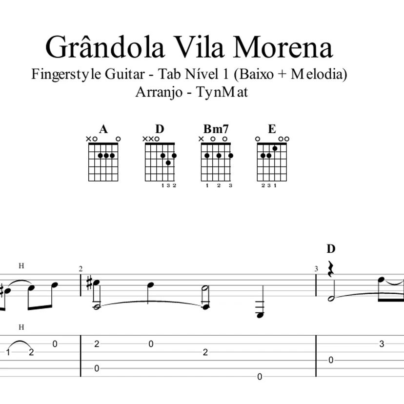 Grândola, Vila Morena - Tablatura/Partitura - Fingerstyle Guitar